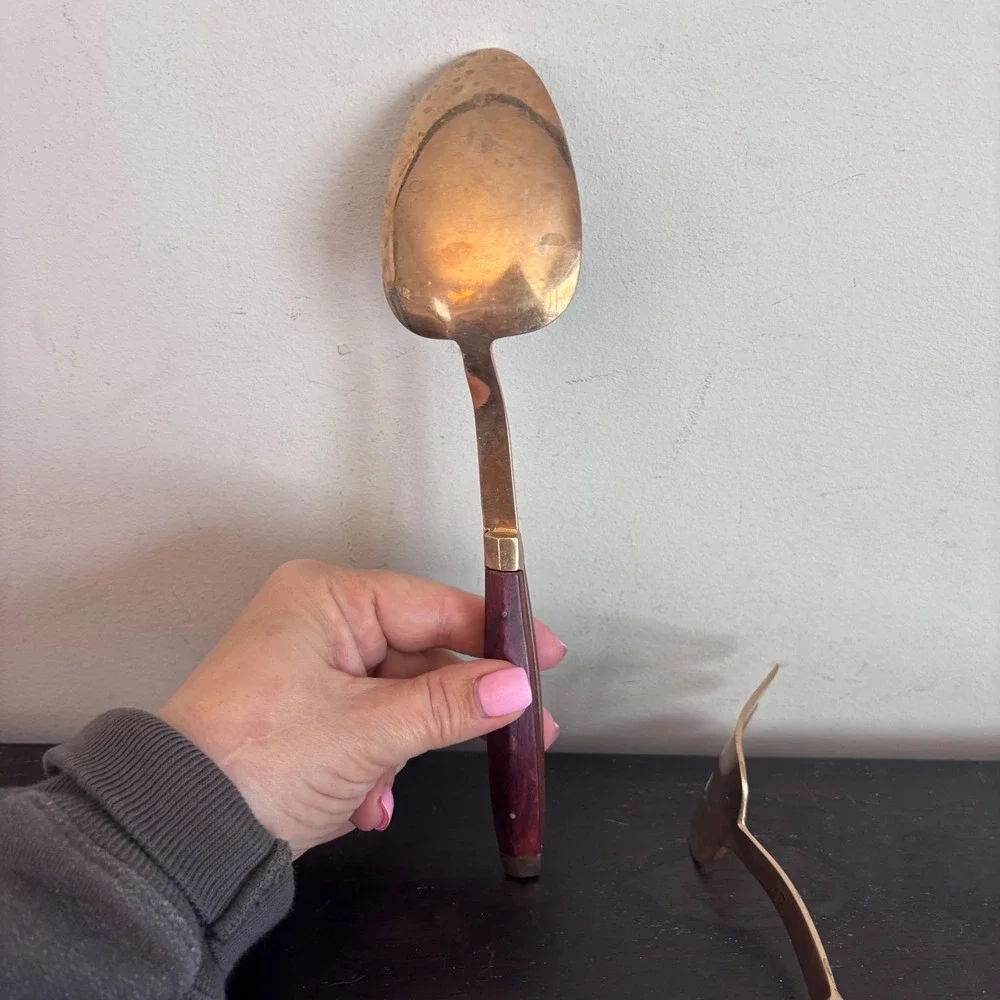 Vintage Brass and Rosewood Salad Serving Set | Spoon and‎ Fork | MCM